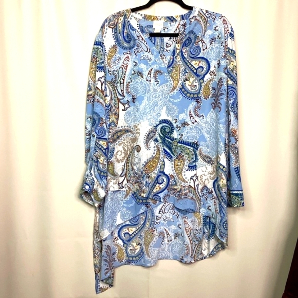 Chico's plus size 3 16 18 2X Blue and White Asymmetrical Tunic Fall Top - Picture 6 of 16